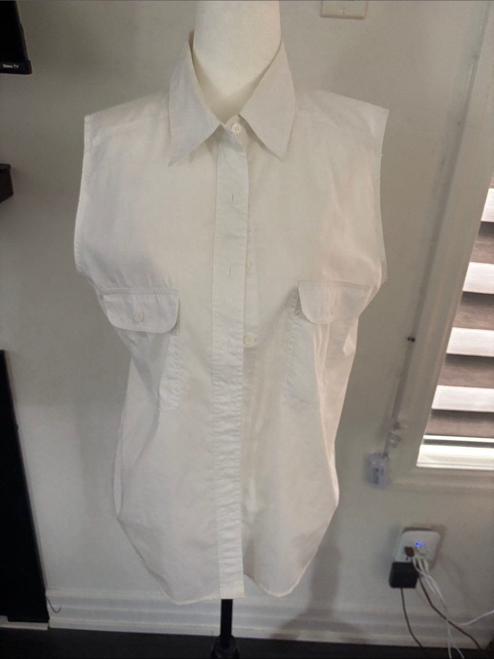 Essentials White Sleeveless Button-Front Blouse